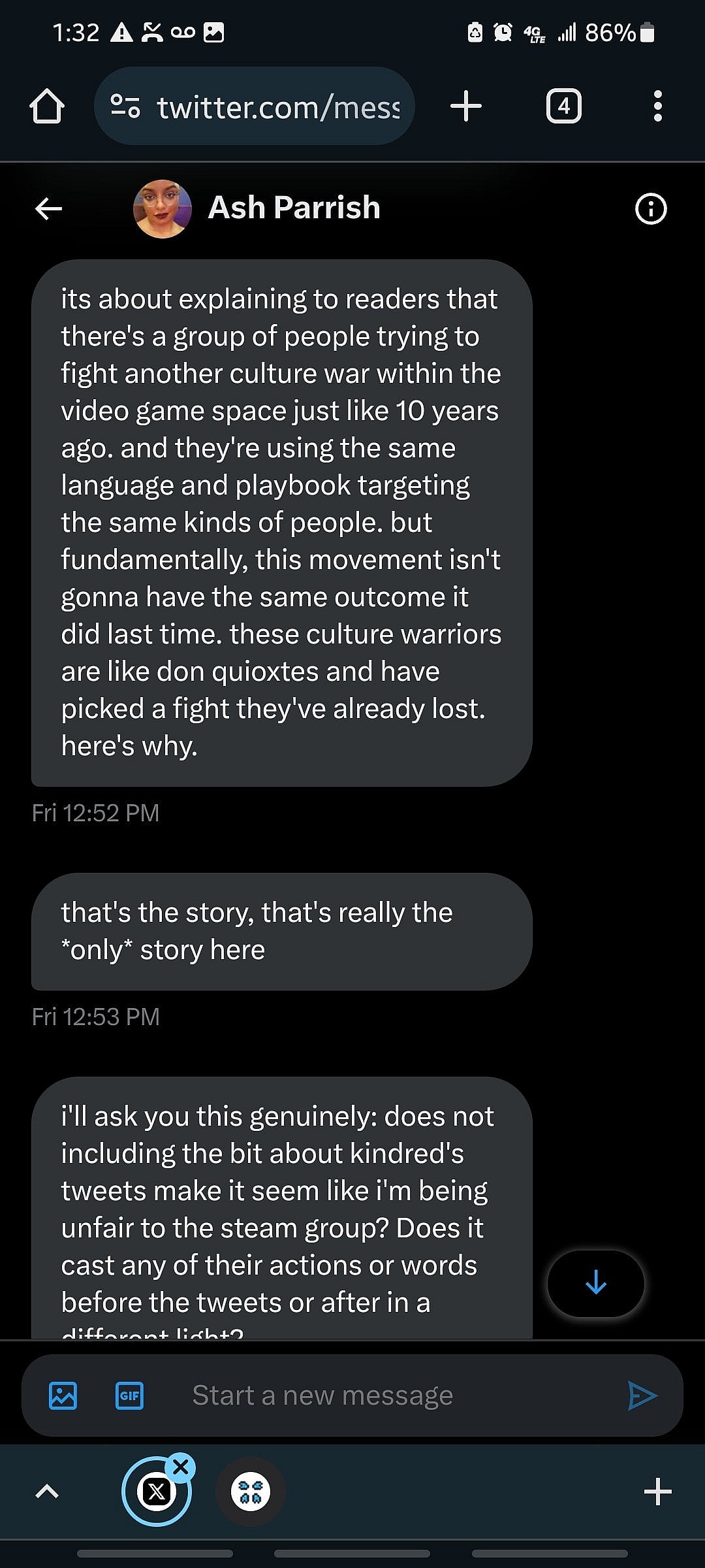 The Verge's Ash Parrish explains to @YourReadThisWR1 her reason for omitting Chris Kindred's involvement in the Sweet Baby Inc. discourse