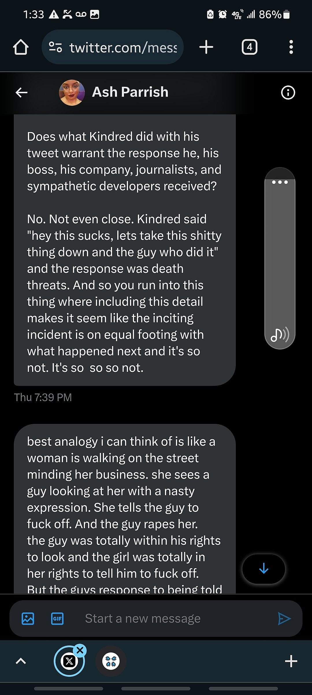 The Verge's Ash Parrish explains to @YourReadThisWR1 her reason for omitting Chris Kindred's involvement in the Sweet Baby Inc. discourse