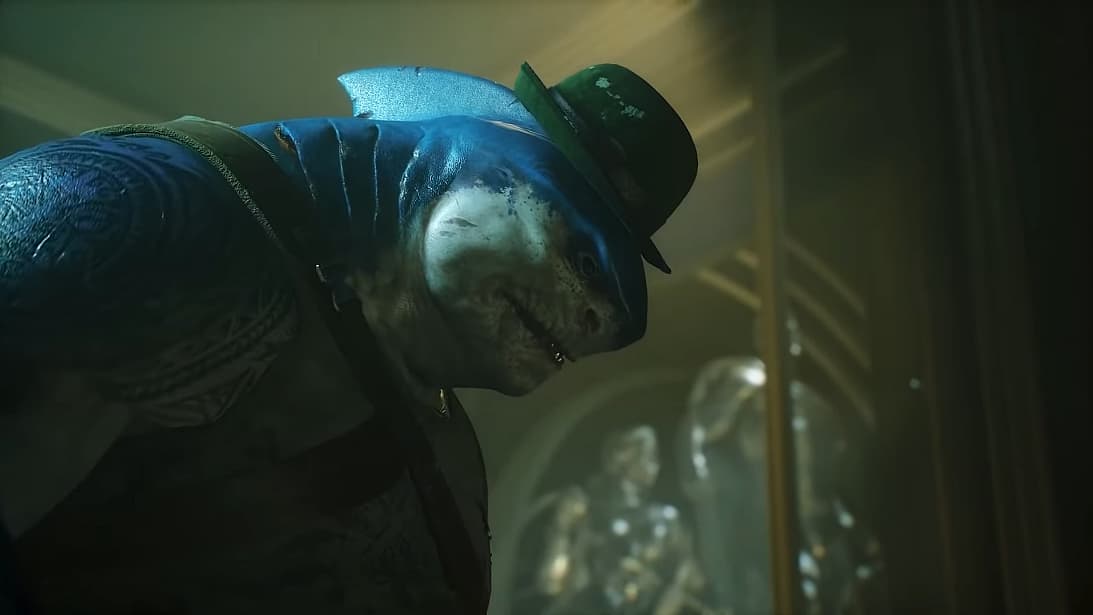King Shark wears what could be The Riddler's hat in Suicide Squad: Kill the Justice League (2023)