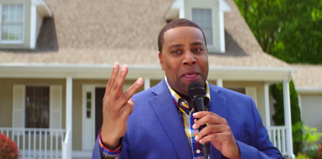 Dex (Kenan Thompson) pitches corporate America in Good Burger 2 (2023), Paramount Plus