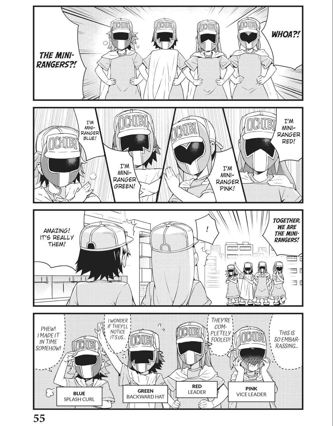 The Mini Platelet Rangers  assemble in Platelets at Work! Chapter 3 "Coagulation Factor Chase" (2019), Kodansha. Words by Yuko Kakihara and Art by Yasu Original via Digital Issue.