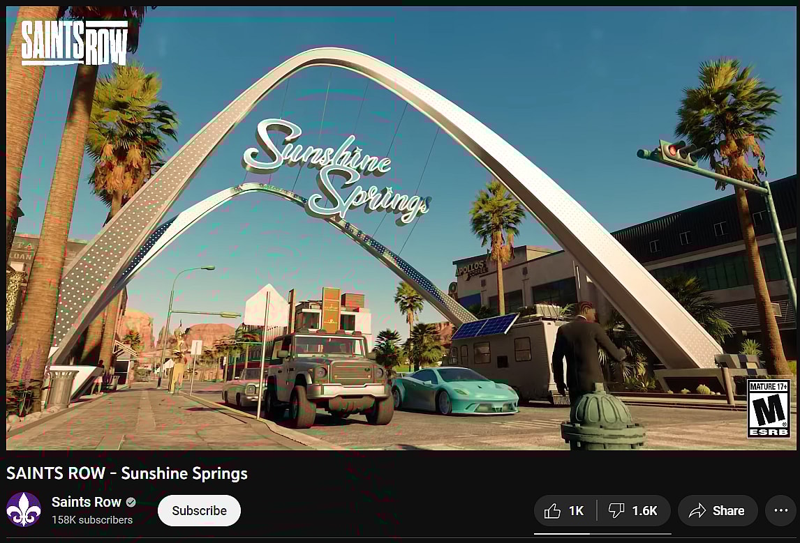The trailer for Saints Row - Sunshine Springs has more dislikes than likes via Saints Row, YouTube