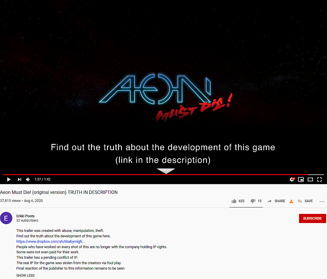 Aeon Must Die! Devs Claim Trailer "Created With Abuse, Manipulation, Theft", Staff Subjected to