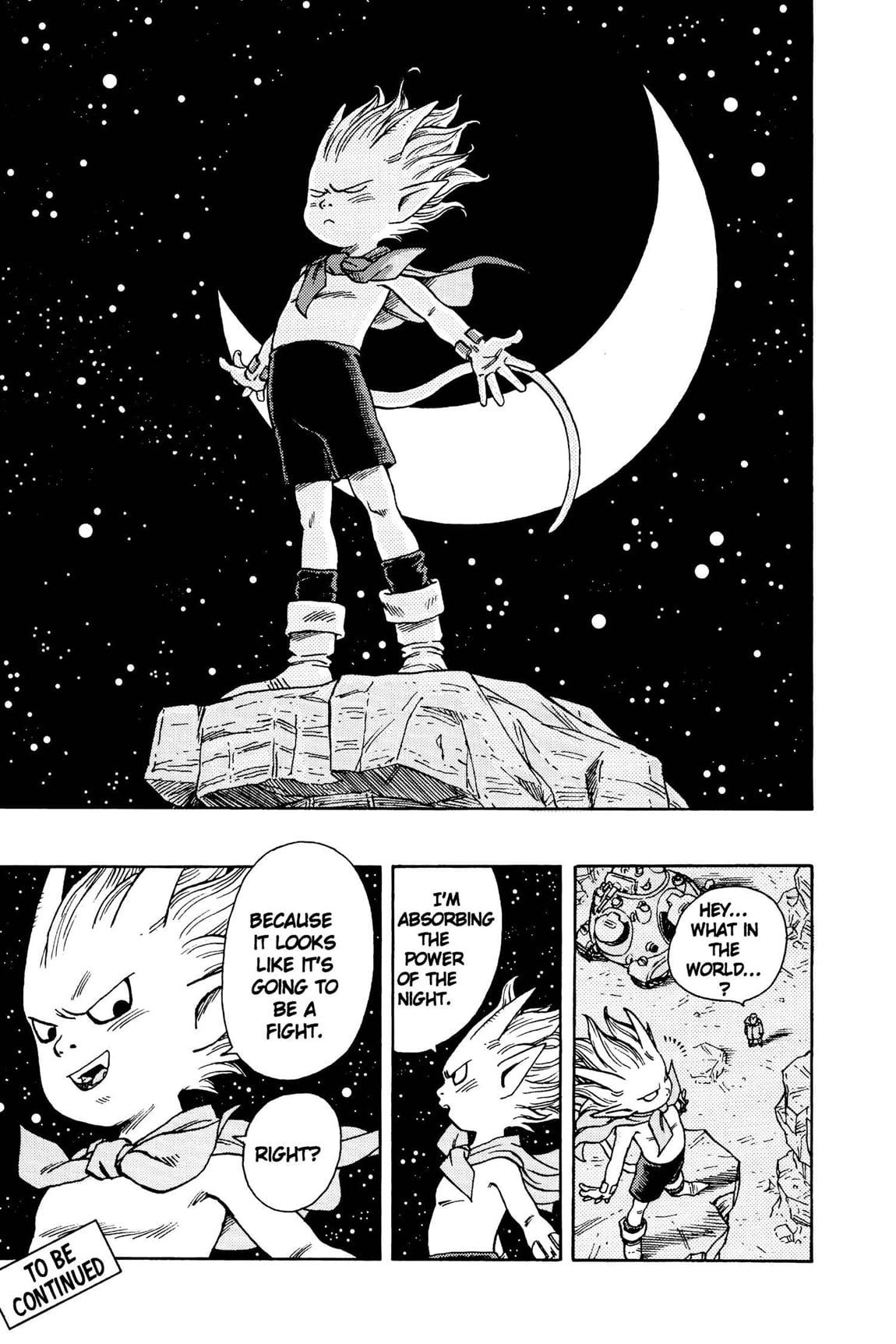 Beelzebub takes in the moonlight in Sand Land Ch. 5 "Night Truths" (2000), Shueisha. Words and art by Akira Toriyama.