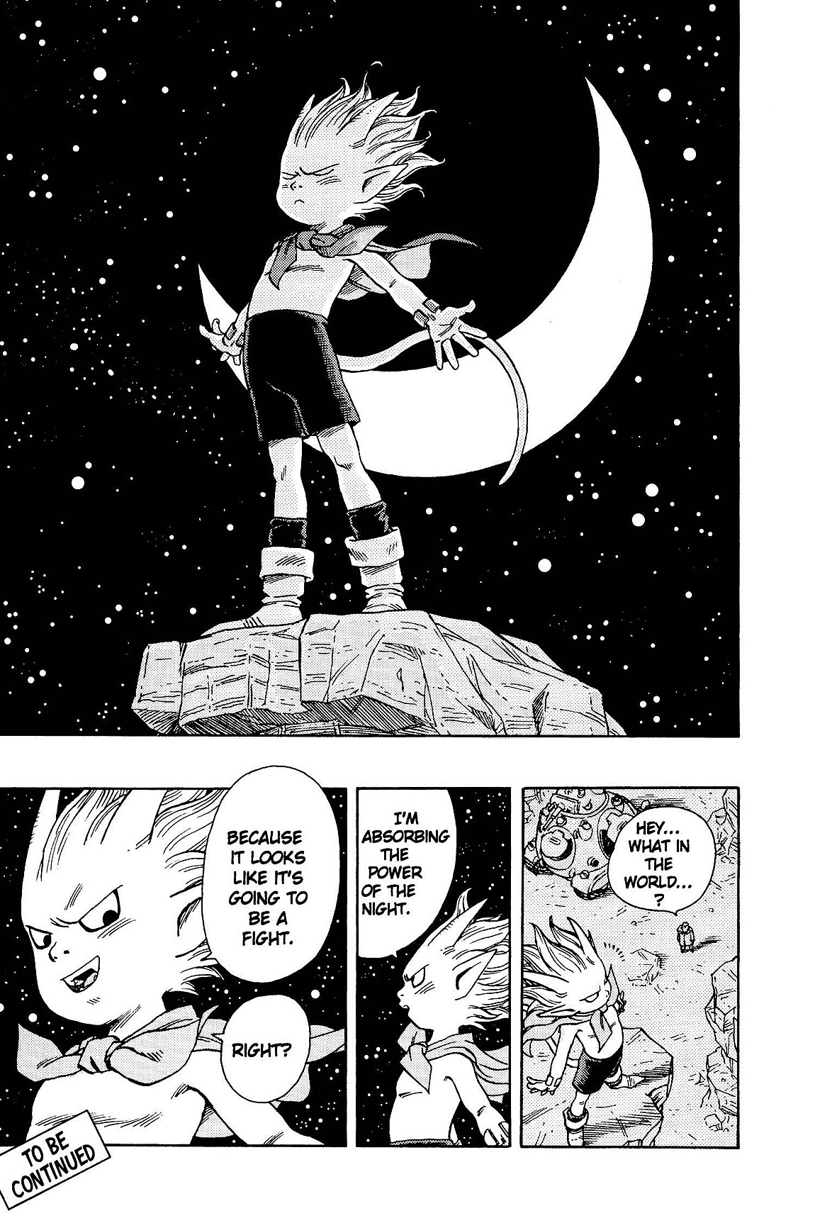 Beelzebub takes in the moonlight in Sand Land Ch. 5 "Night Truths" (2000), Shueisha. Words and art by Akira Toriyama.