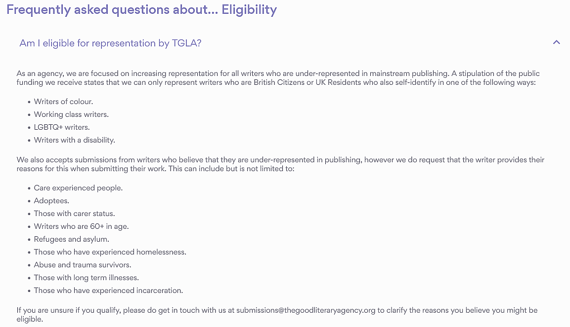 The Good Literary Agency informs the public what they are looking for from their authors