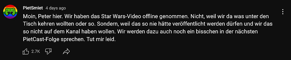 YouTuber Peter Smit takes down his preview of 'Star Wars Outlaws' at the behest of an advertising agency contracted by Ubisoft.