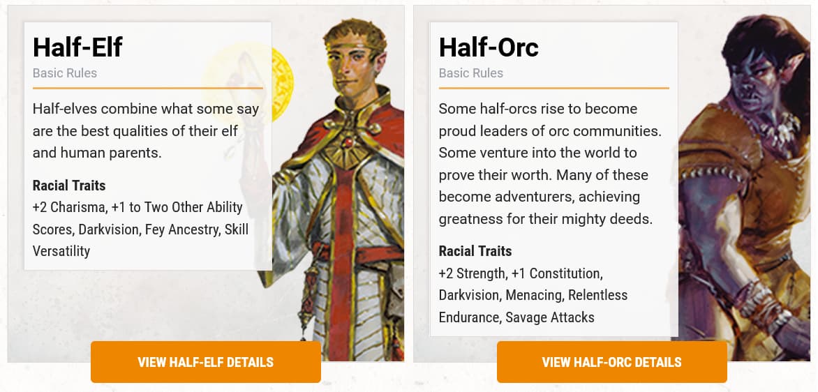 The soon-to-be-memory-holed race descriptions for Half-Elves and Half-Orcs (2023), D&D Beyond Official Website