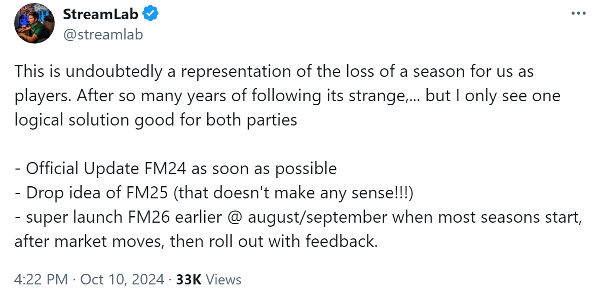 Fans are not happy with Sports Interactive's decision to delay 'Football Manager 2025'.