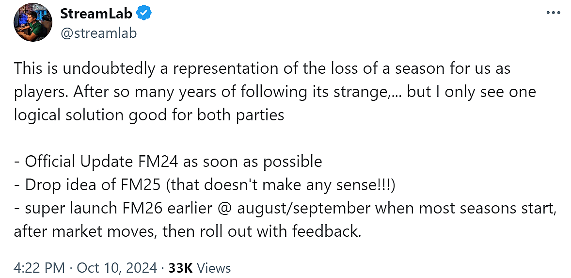 Fans are not happy with Sports Interactive's decision to delay 'Football Manager 2025'.