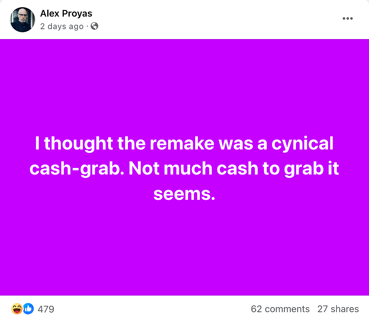 Original 'The Crow' director Alex Proyas laughs at the failure of Lionsgate's 2024 remake.