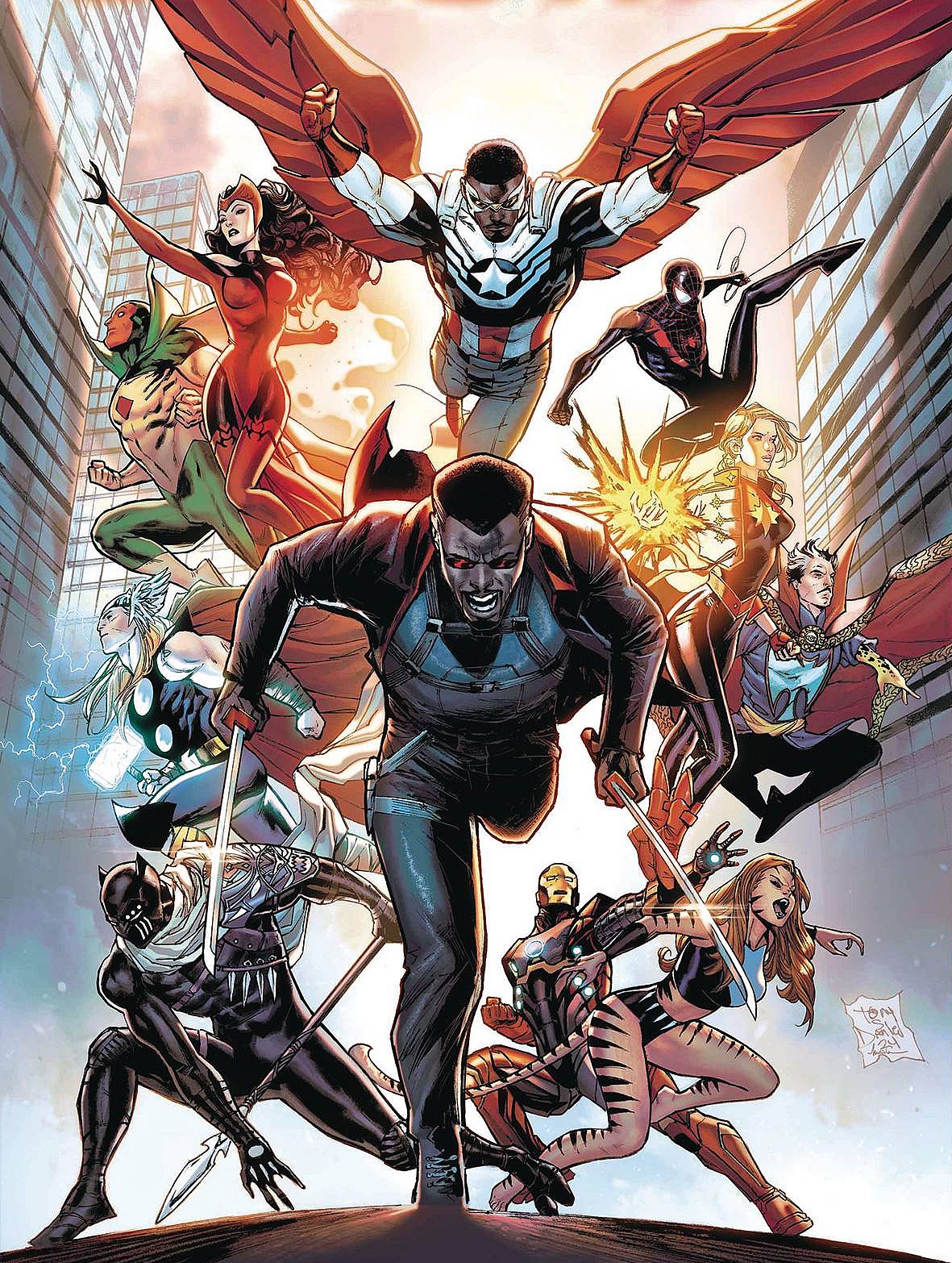 Blade leads the anti-vampire resistance on Tony Daniel's variant cover to Blood Hunt Vol. 1 #4 (2024), Marvel Comics