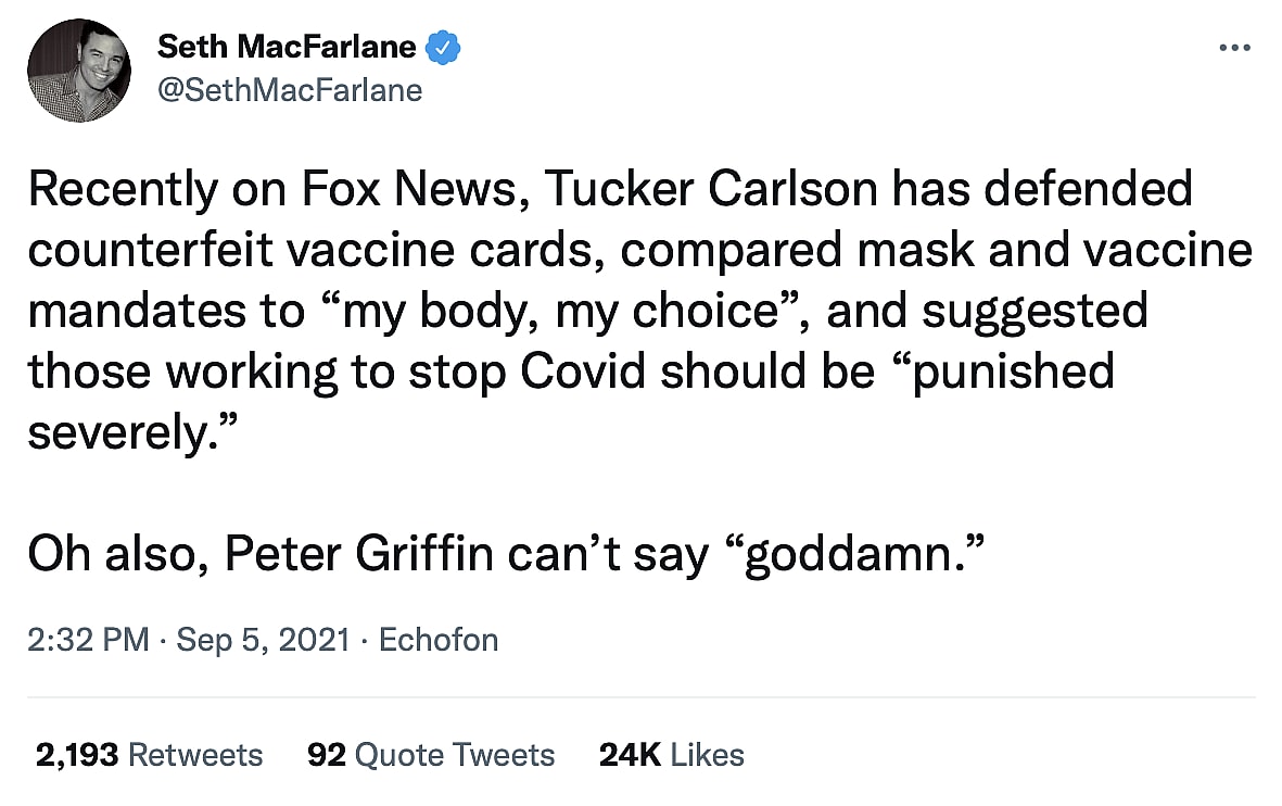Seth MacFarlane on X (Twitter)
