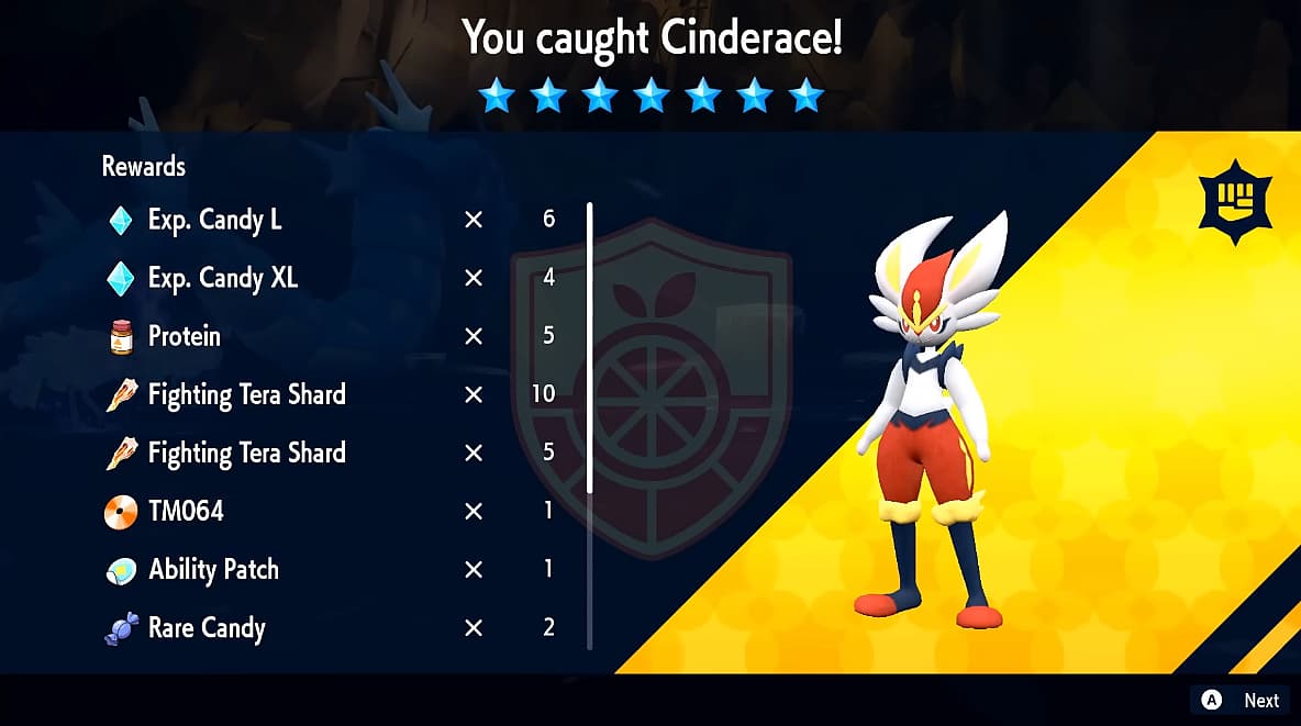 Cinderace caught from 7-Star Tera Raid Battle in Pokémon Scarlet & Violet (2022), Nintendo
