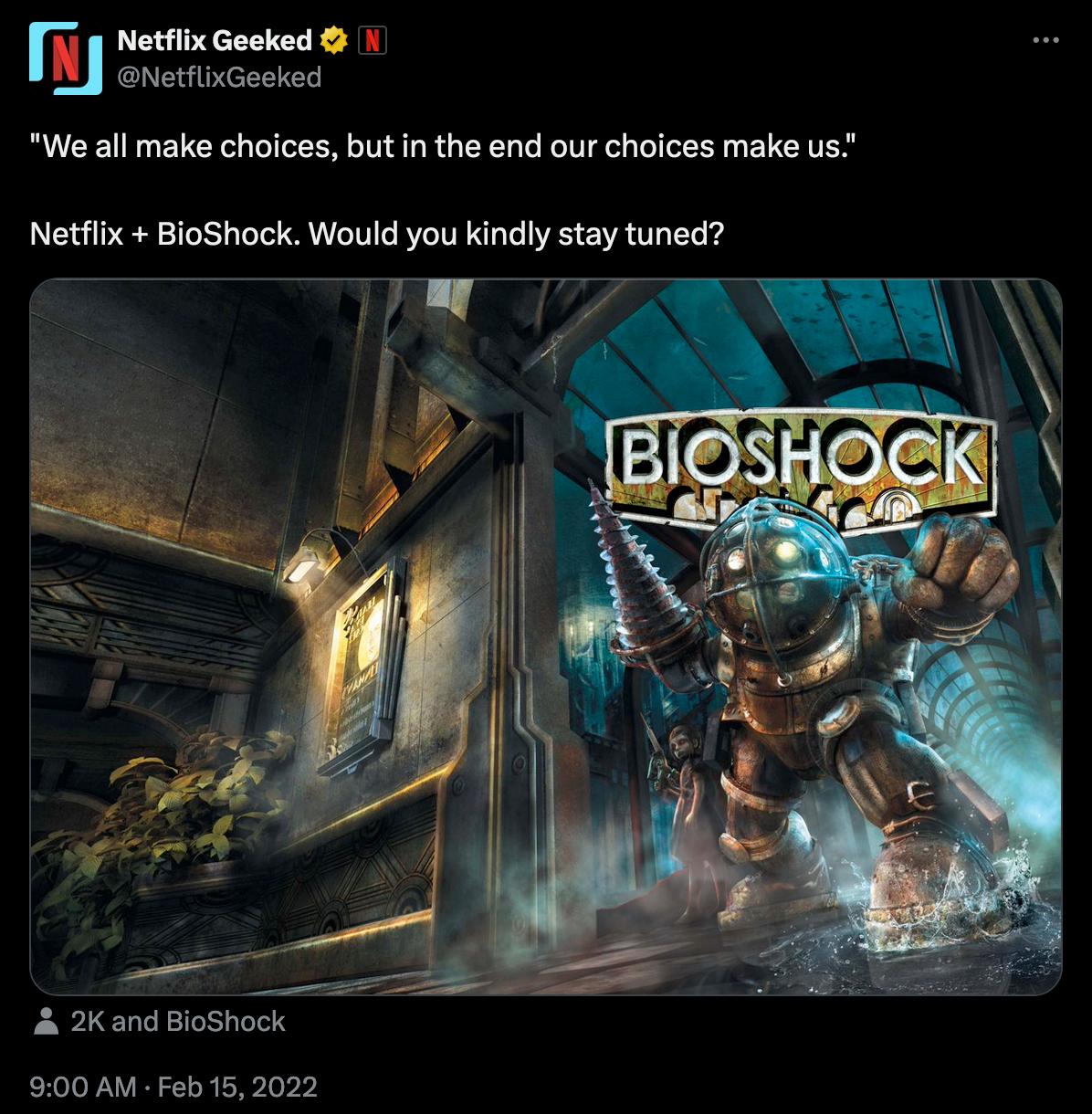 Netflix announces their live-action 'BioShock' film.