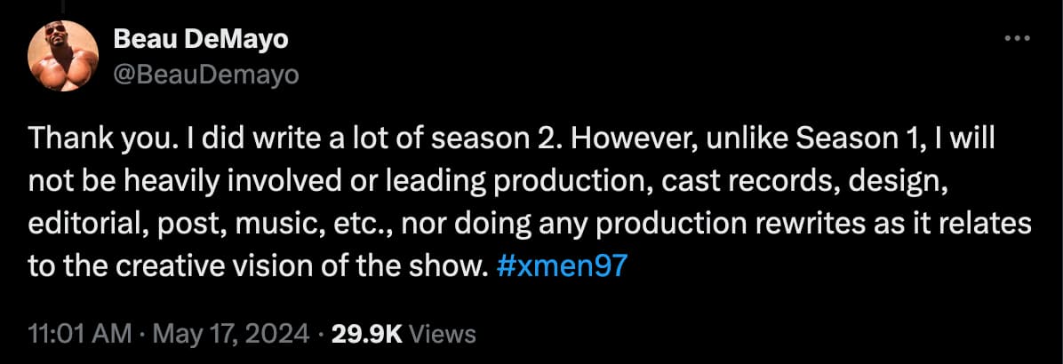 Former 'X-Men '97' showrunner Beau DeMayo claims Disney striped him of his Season 2 credits for sharing a Pride-themed piece of fan art.