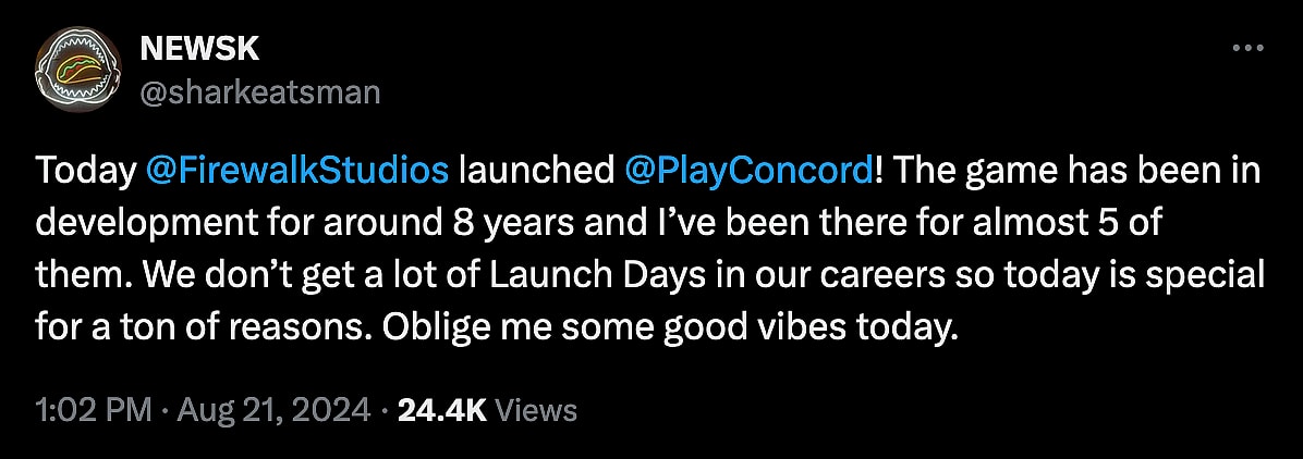 'Concord' lead designer Joe Weisnewski reveals the game has been in development for eight years.
