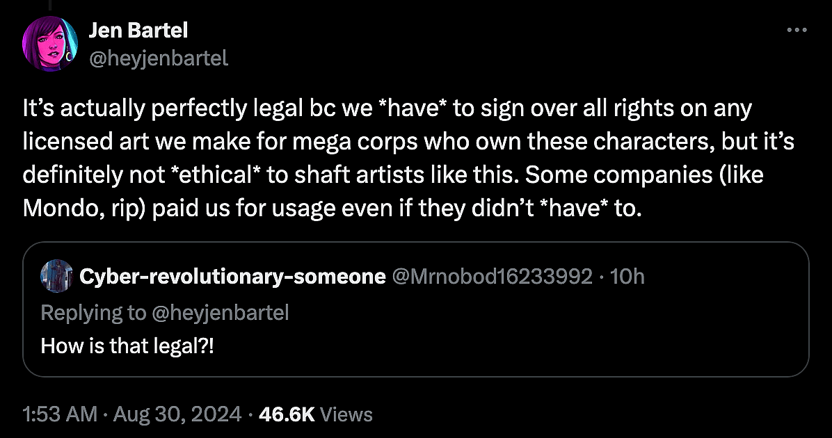 'She-Hulk' artist Jen Bartel takes aim at Marvel for not paying royalties to artists when their work is used in 'Marvel Snap'.