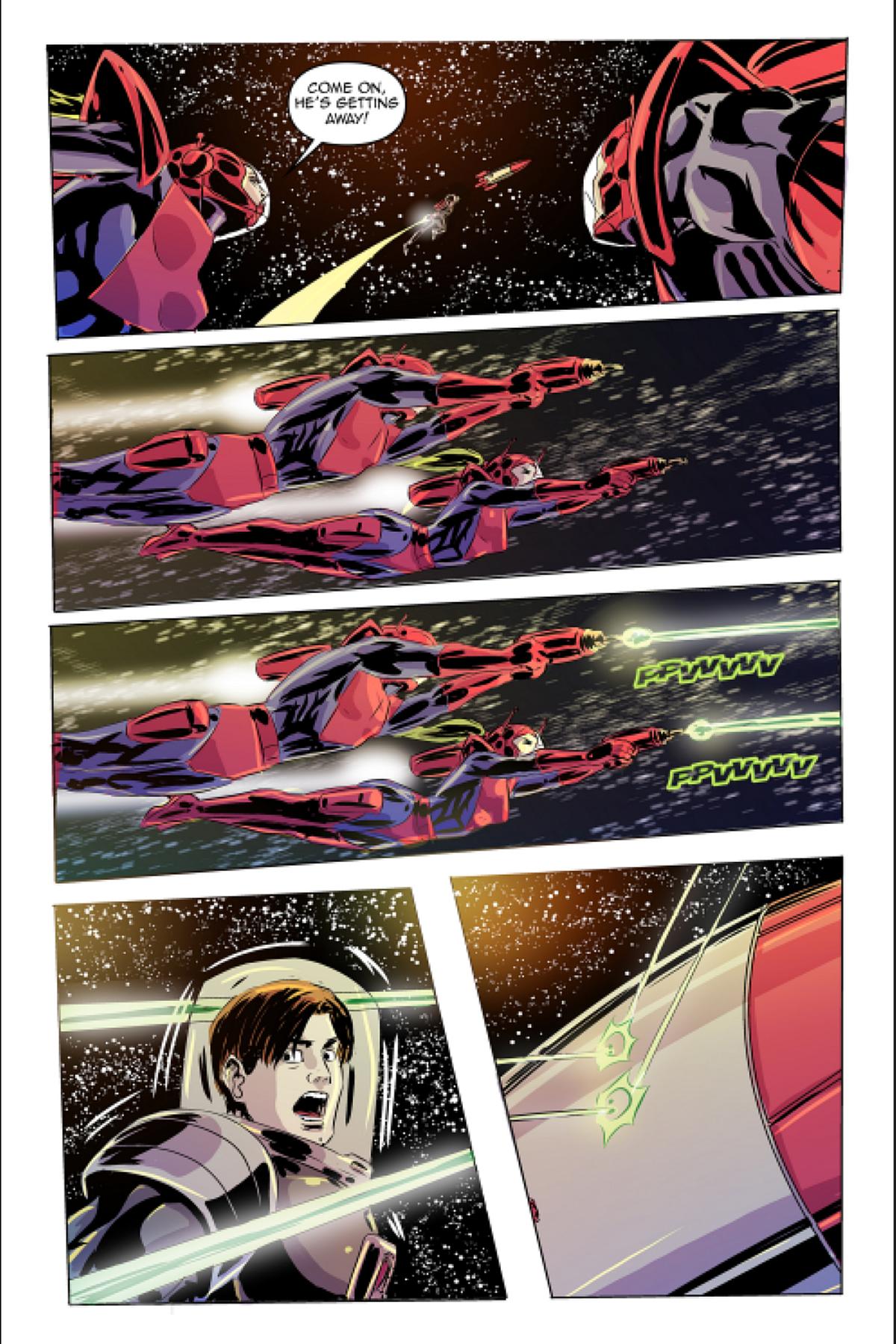 Caspian realizes his pursuers aren't the best shots in the galaxy in Caspian Porter Issue #1 Volume