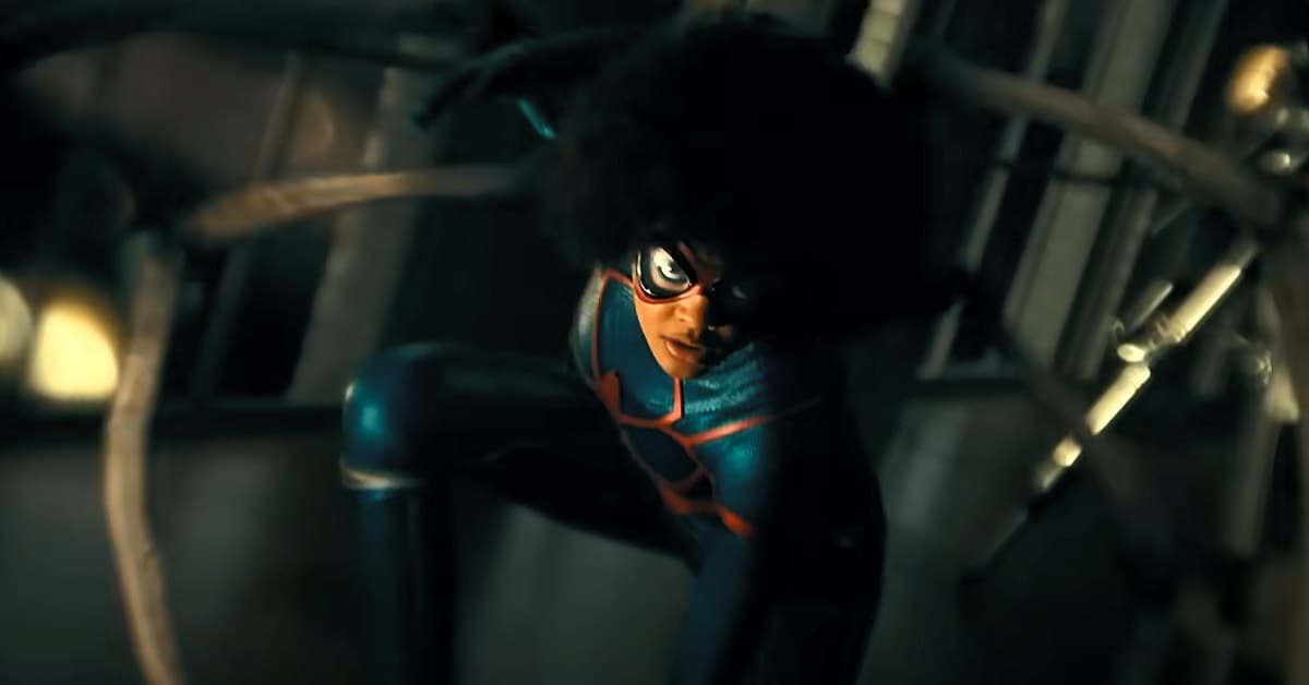 Spider-Woman/Mattie Franklin (Celeste O'Connor) during a fight in Madame Web (2024), Sony Pictures Releasing