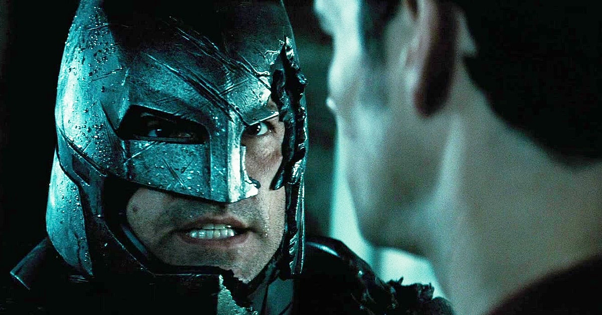 Batman (Ben Affleck) has Superman (Henry Cavill) on the ropes in Batman v Superman: Dawn of Justice: Ultimate Edition (2016), Warner Bros. Pictures