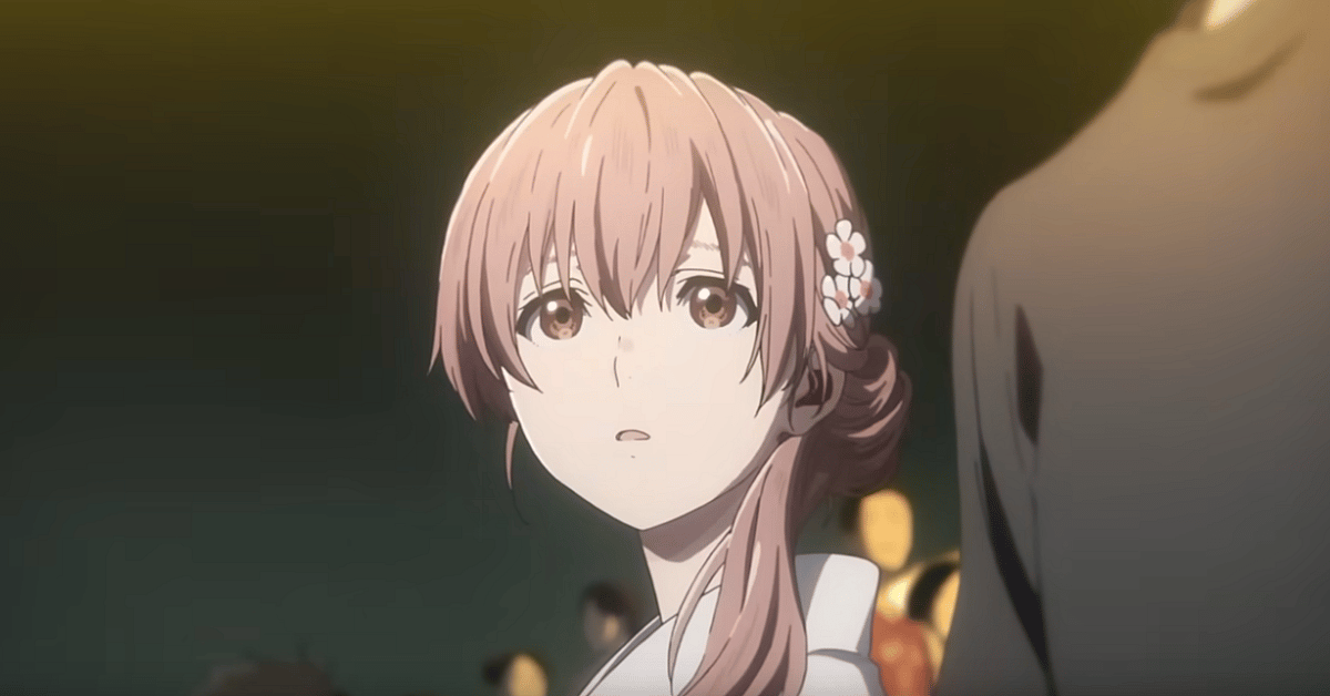 Shouko Nishimiya looking up at fireworks in A Silent Voice