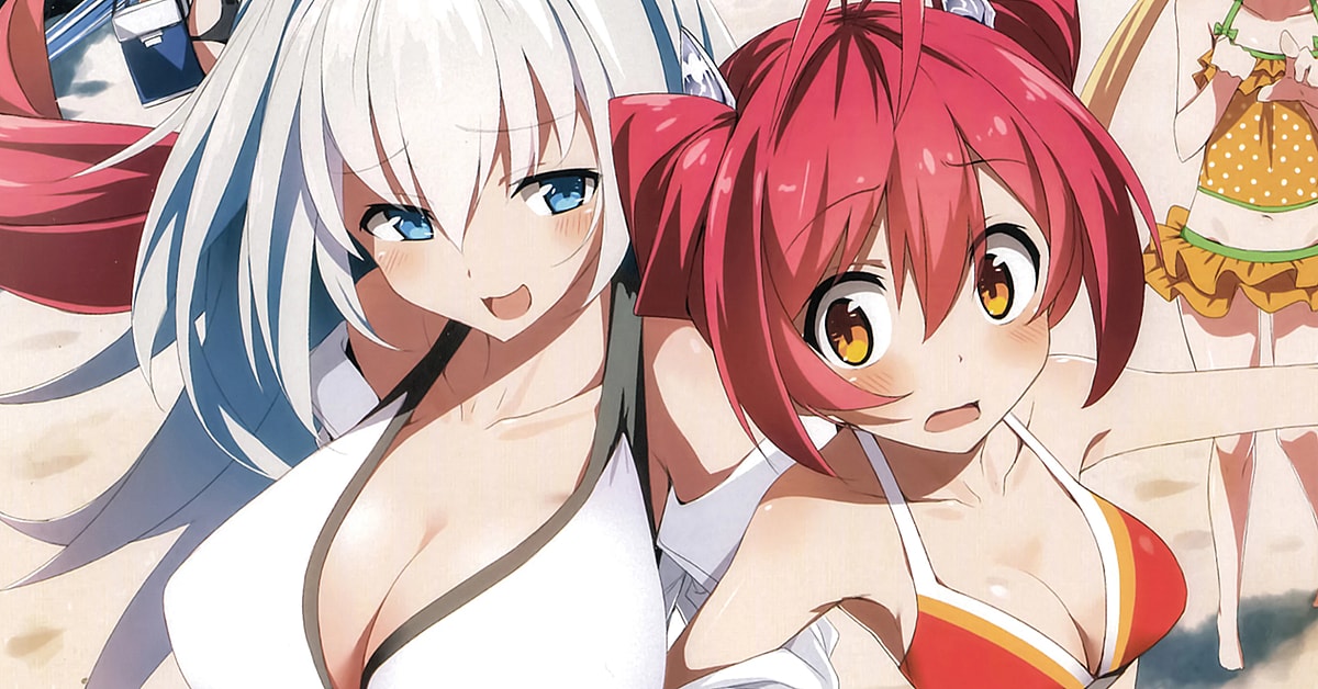 Twoearle and Soji hit the beach in Ayumu Kasuga's inside cover illustration to Gonna be the Twin-Tail!! Vol. 1 (2012), Shogakukan