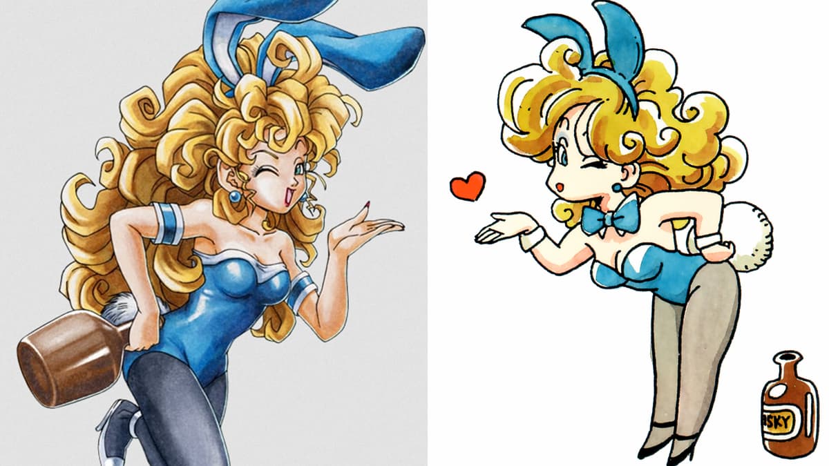 The female Gadabout as she appears in Dragon Quest III HD-2D Remake (2024)/the female Gadabout as illustrated by Akira Toriyama for Dragon Quest III (1988), Square Enix