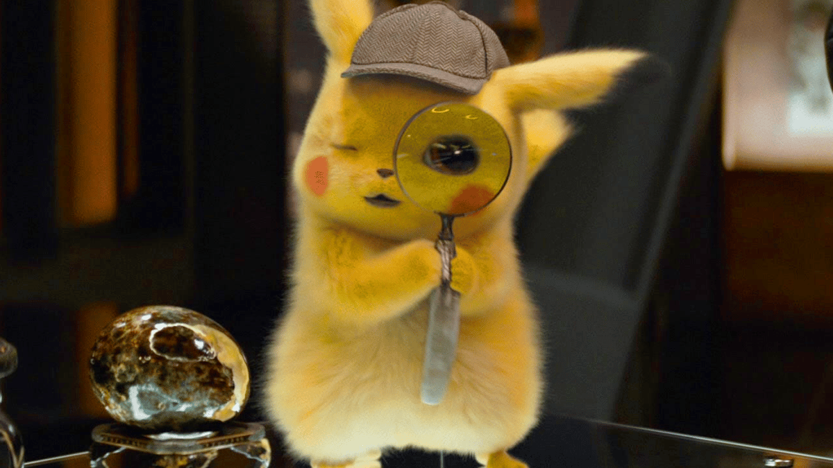 Pikachu (Ryan Reynolds) rummages around Howard's (Bill Nighy) office in Pokémon: Detective Pikachu (2019), Legendary Pictures