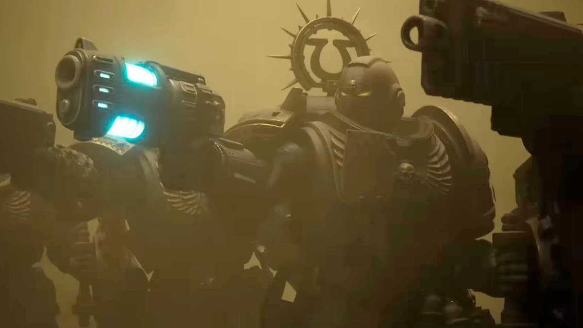 A squad of Space Marines raise their bolt pistols in Secret Level (2024), Amazon Prime