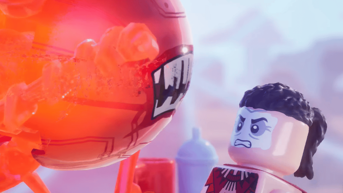 HADES (Adam Croasdell) chastises Helis (Mark Gagliardi) for his laziness in  LEGO Horizon Adventures (2024), Guerilla Games