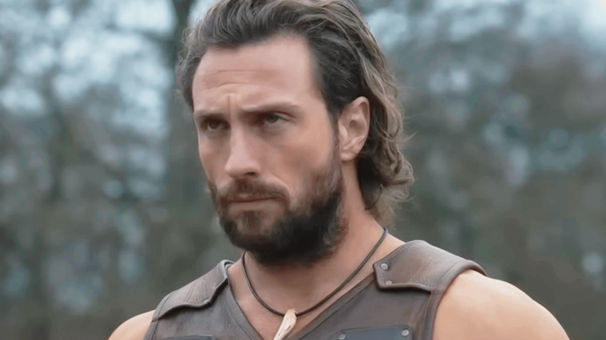 Kraven (Aaron Taylor-Johnson) taunts a group of poachers in Kraven the Hunter (2023), Sony Pictures