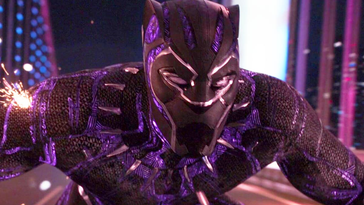 T'Challa (Chadwick Boseman) gives chase to Ulysses Klaw (Andy Serkis) in Black Panther (2018), Marvel Entertainment