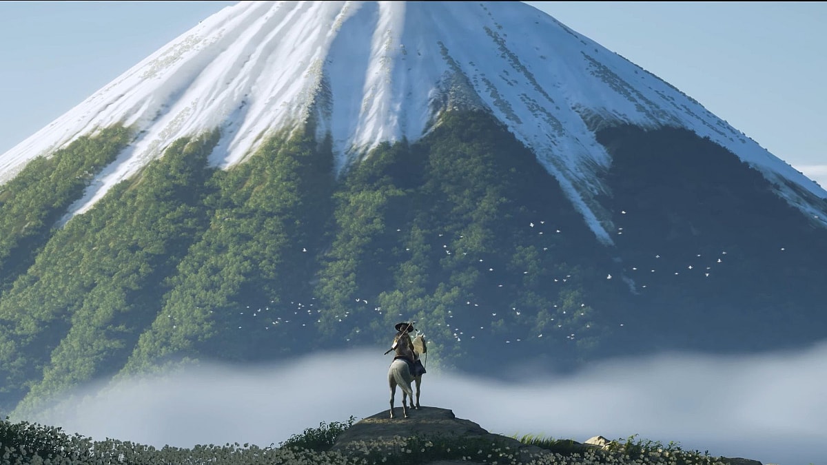 Atsu (Erika Ishii) overlooking mount Yotei in Ghost of Yotei (2025), Sucker Punch (2024)