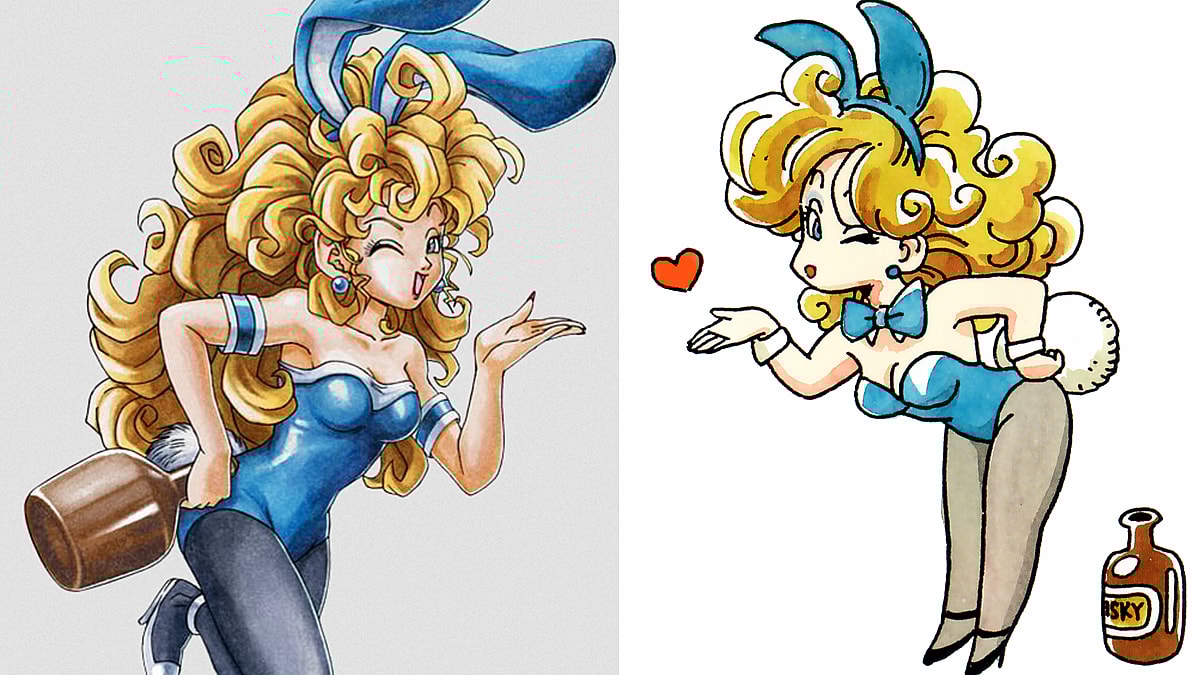 The female Gadabout as she appears in Dragon Quest III HD-2D Remake (2024)/the female Gadabout as illustrated by Akira Toriyama for Dragon Quest III (1988), Square Enix