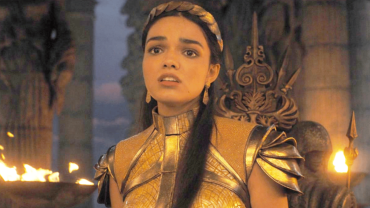 Anthea (Rachel Zegler) is ordered by Hespoera (Helen Mirren) and Kalypso (Lucy Liu) to infiltrate the Rock of Eternity in Shazam! Fury of the Gods (2023), Warner Bros. Discovery