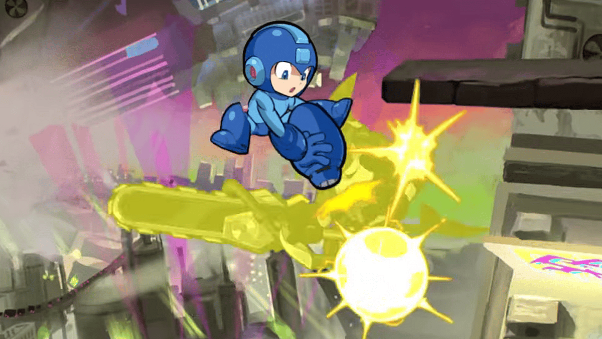 Mega Man unleashes his Mega Buster against Make in Brawlhalla (2014), Ubisoft