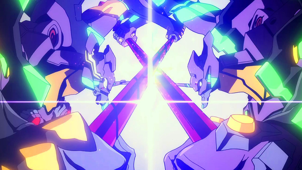 Shinji (Megumi Ogata) makes a stand against Gendo (Fumihiko Tachiki) in Evangelion: 3.0+1.0 Thrice Upon a Time (2021), Studio Khara