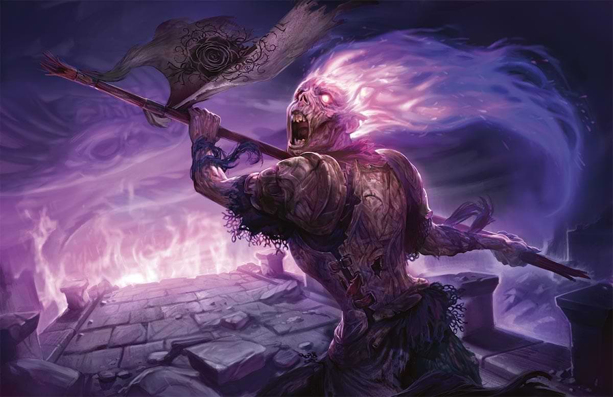 An undead Knight of the Rose, revived after a Death Dragon's Cataclysmic Breath, screams in fury in Dungeons & Dragons Dragonlance: Shadow of the Dragon Queen (2022), Wizards of the Coast