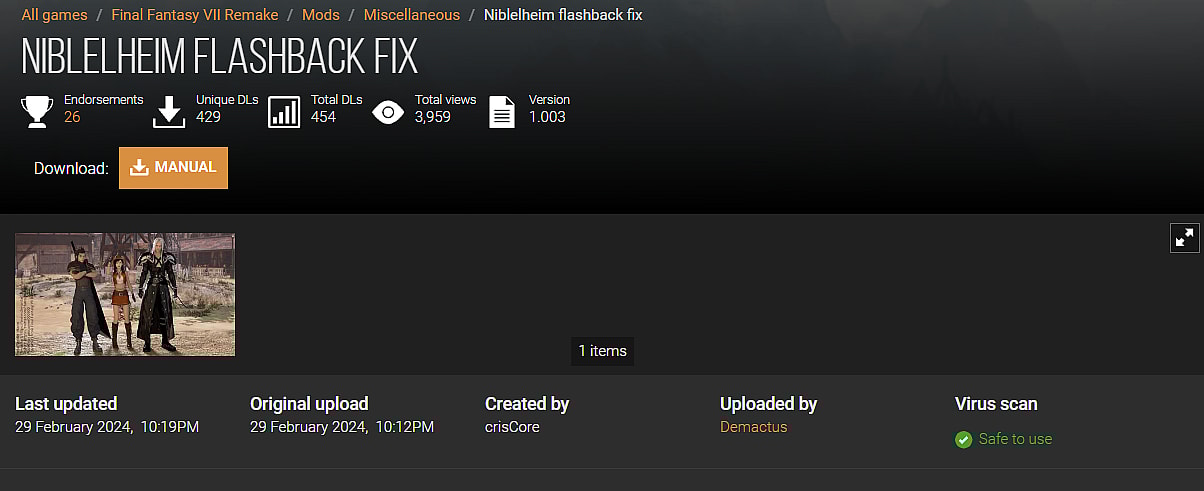 ArchiveLink Another mod restoring Tifa's cowgirl outfit in Final Fantasy VII Remake (2020), Square Enix, removed from Nexus Mods via Archive.today