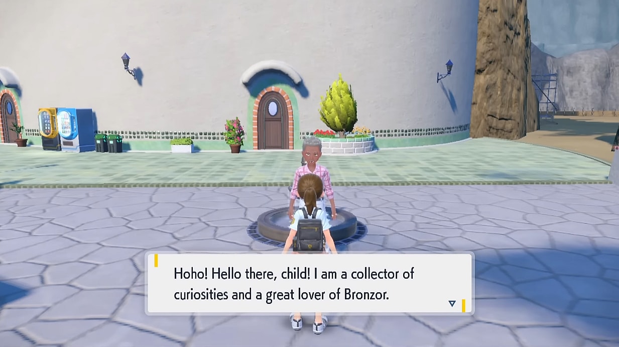 A collector expresses his love of Bronzor before the player via Pokémon Scarlet & Violet (2022), Nintendo