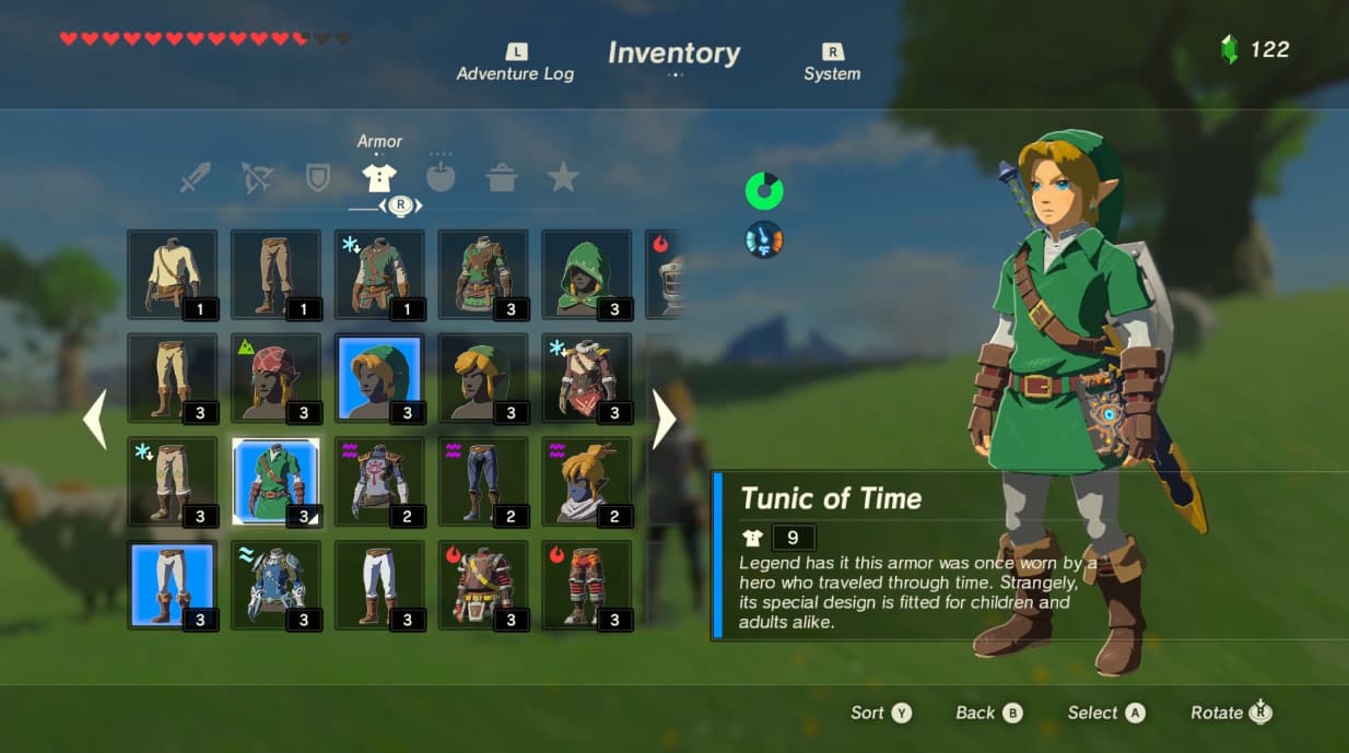 Link wears the Tunic of Time via The Legend of Zelda: Breath of the Wild (2017), Nintendo