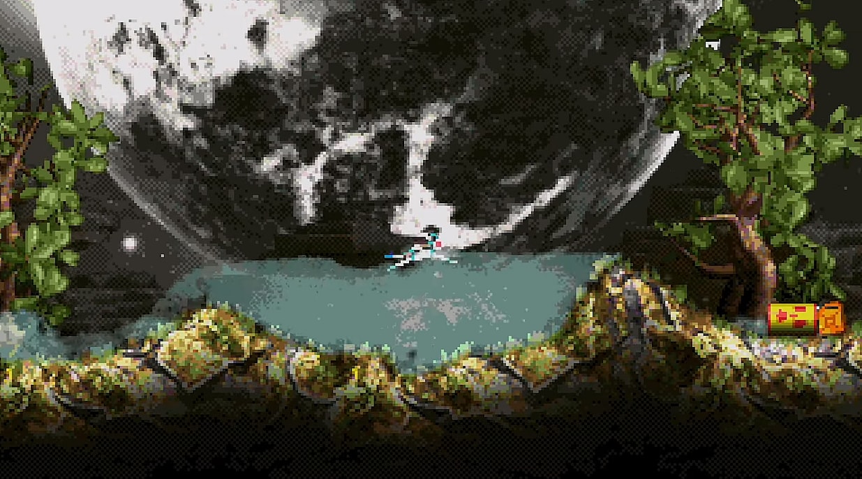 The player swims in Moons of Darsalon (2023), Dr. Kucho! Games, Astrolabe Games