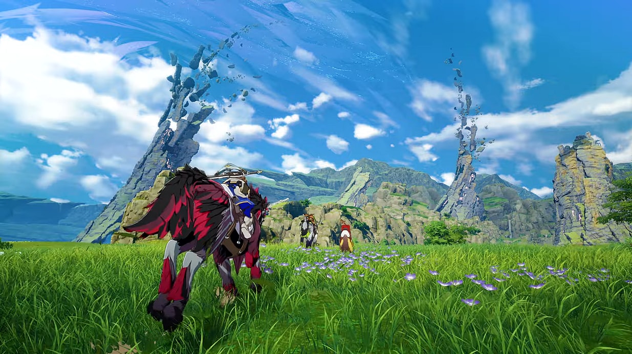 Players ride across Asteria Plains on wolf mounts via Blue Protocol (2023), Amazon Games