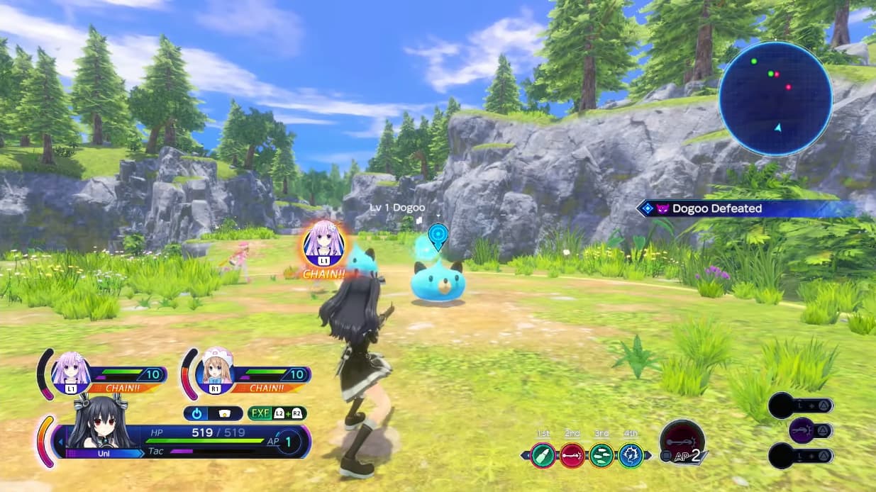 Uni, Nepgear, and Ram fight Dogoos via Neptunia: Sisters VS Sisters (2023), Idea Factory International