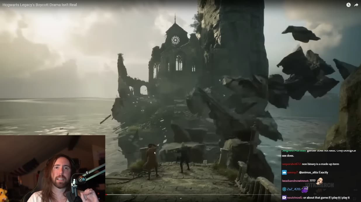 Asmongold discusses RobinGaming's video on "Hogwarts Legacy's Boycott Drama Isn't Real" via YouTube