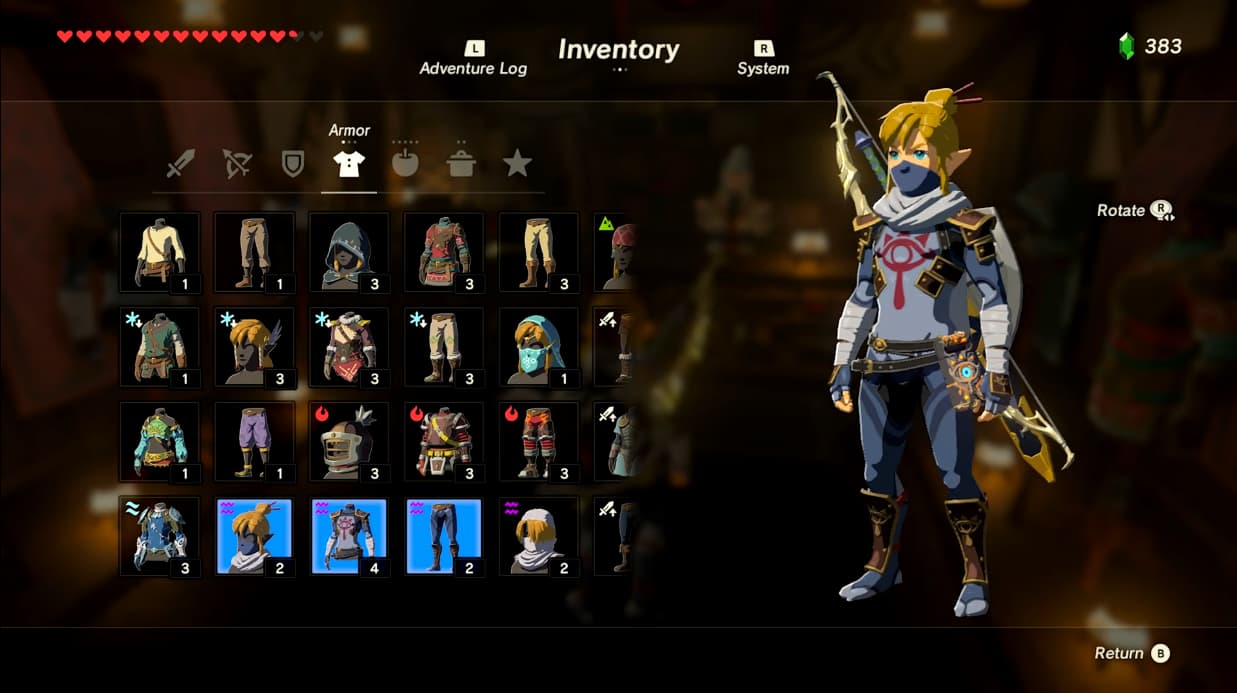 Link wears the Stealth Set via The Legend of Zelda: Breath of the Wild (2017), Nintendo