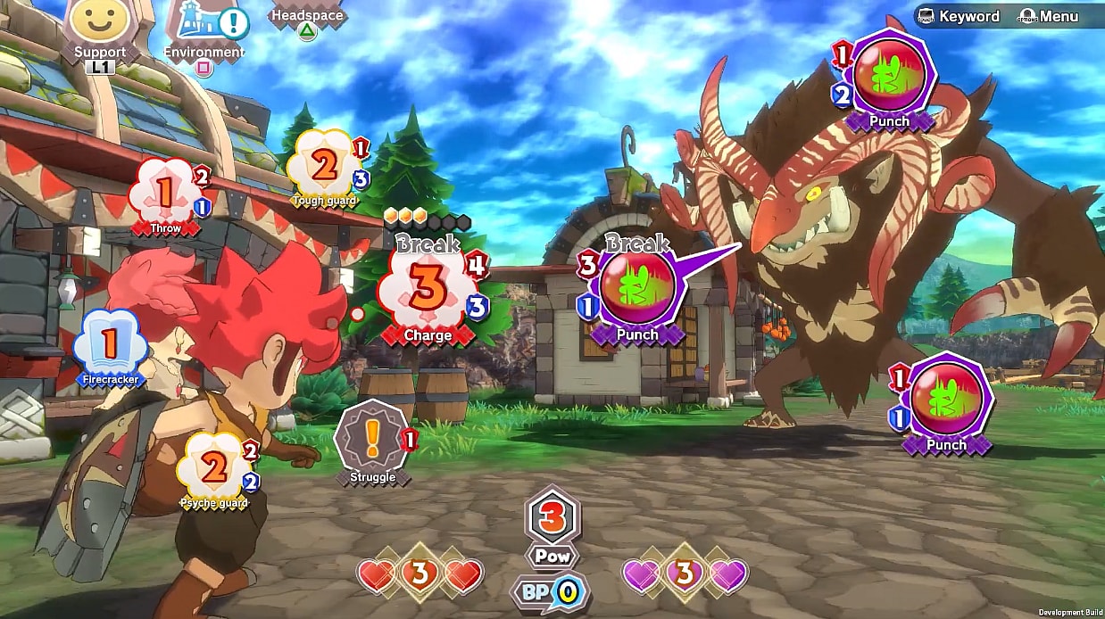 Axe considers which ideas will help defeat the monster in Little Town Hero (2019), Game Freak