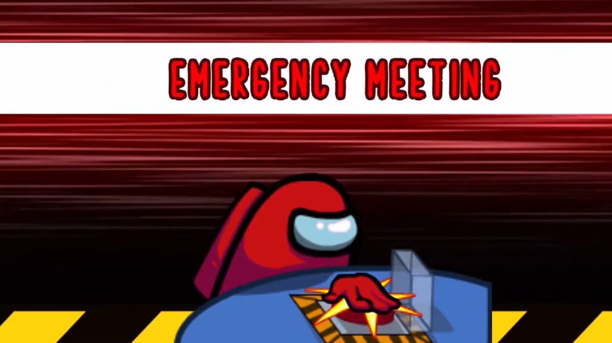 A crewmate calls an Emergency Meeting in Among Us (2018), Innersloth