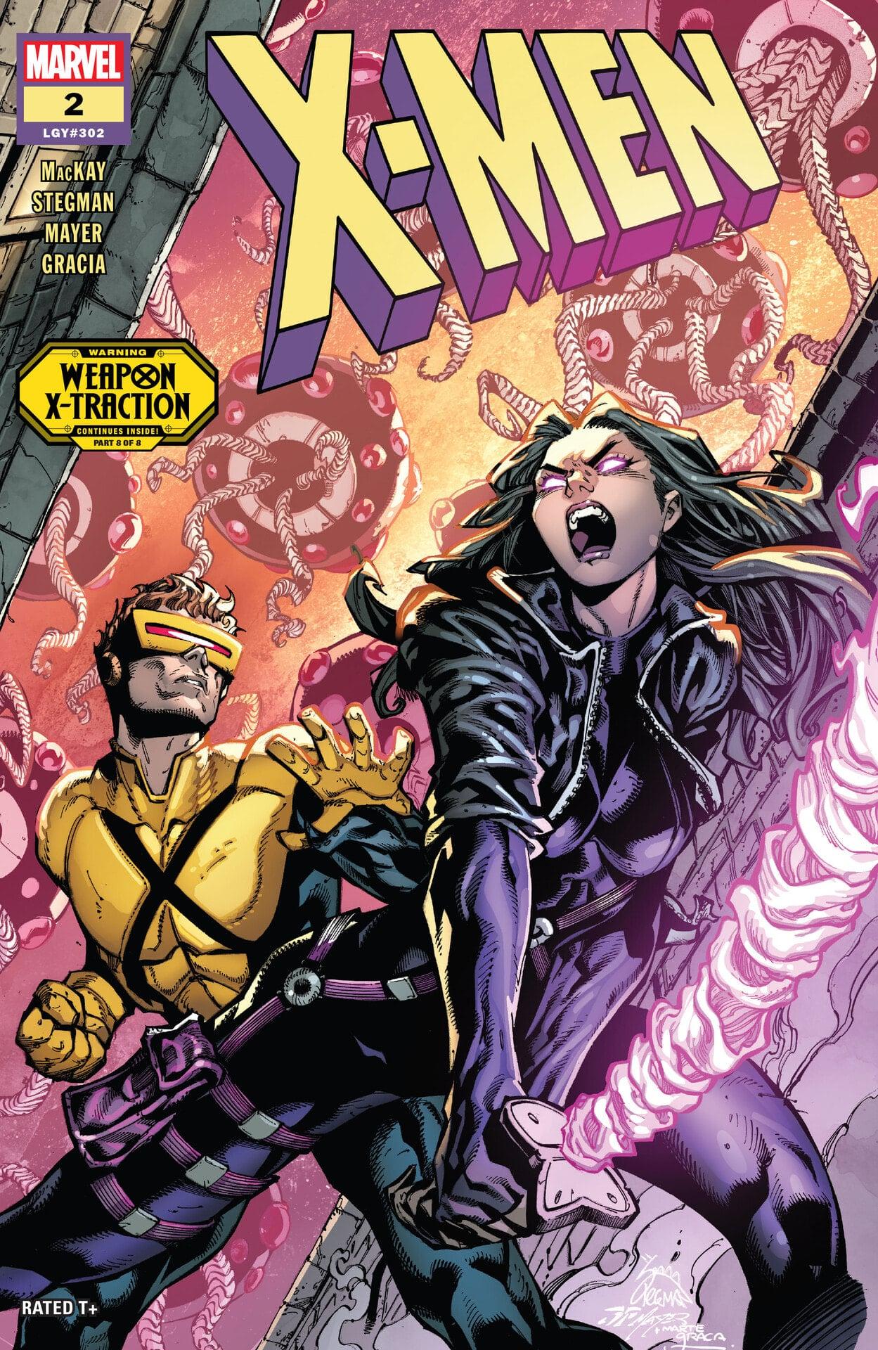 Cyclops and Psylocke prepare to fight back an alien threat on Ryan Stegman's Original Cover For X-Men Vol. 7 #2 “Invasion” (2024), Marvel Comics